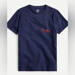 JCREW "Happy" embroidered crewneck T-shirt Navy Red Small NWOT